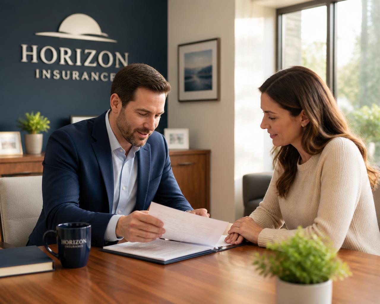 Gregwer advisors reviewing coverage options with a client in a warm, sunlit office.